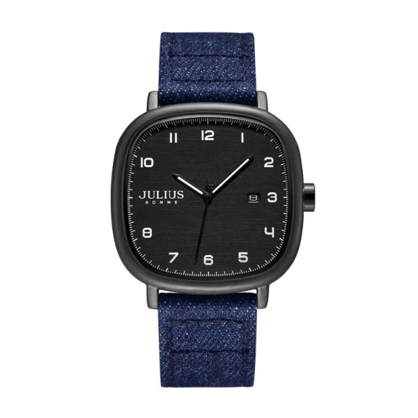 Ny 4 färger Real Auto Date Watch Japan Quartz Man Timmar Finmode Äkta Läder Armband Pojkepresent Julius Box Blue