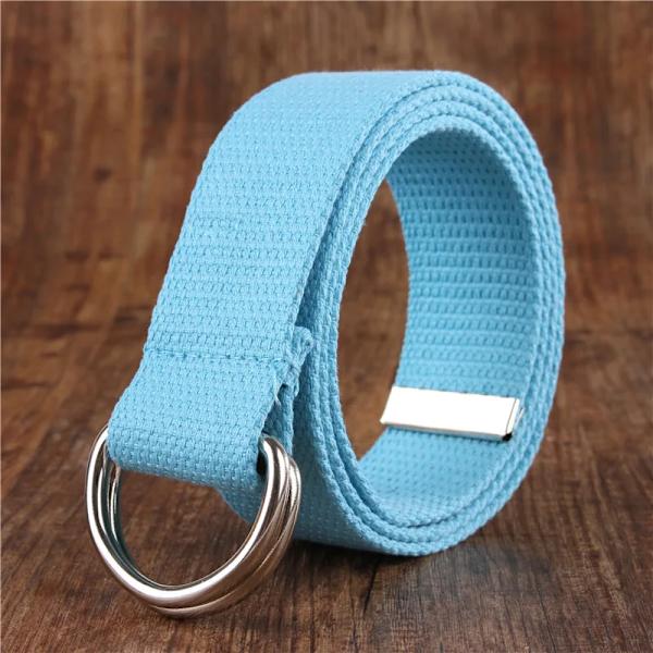 Mode bälte för män/kvinnor D-format dubbelringspänne Enkelt solid bomullscanvas All-match unisex canvasbälten Midjebälte lyx Sky blue 115CM