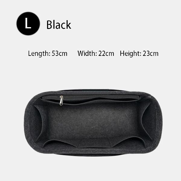 TINBERON Insert Organizer Stor kapacitet Resväska Specialliner Väska Filttyg Sida Pull Typ fodrad väska Sminkväska Black L