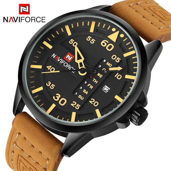 NAVIFORCE Lyxmärke Herr Army Militärklockor Herr Quartz Dateklocka Man Läderarmband Watch Relogio Masculino Black Red