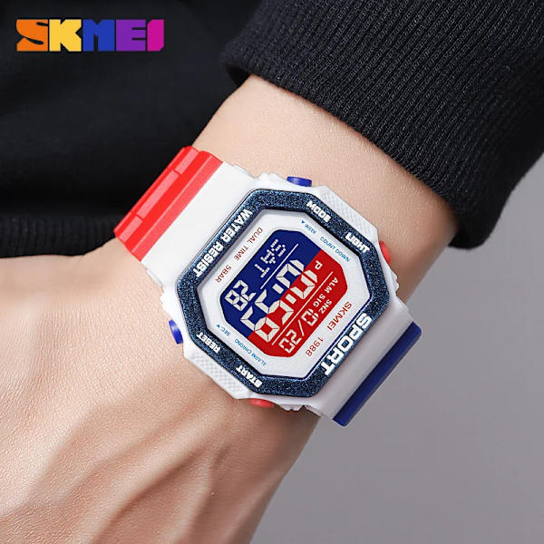 SKMEI 1988 Outdoor Sport Watch Herr Väckarklocka Chrono Clock 5Bar Vattentät Militär Klockor LED Display Digital Watch Reloj Hombre dark green