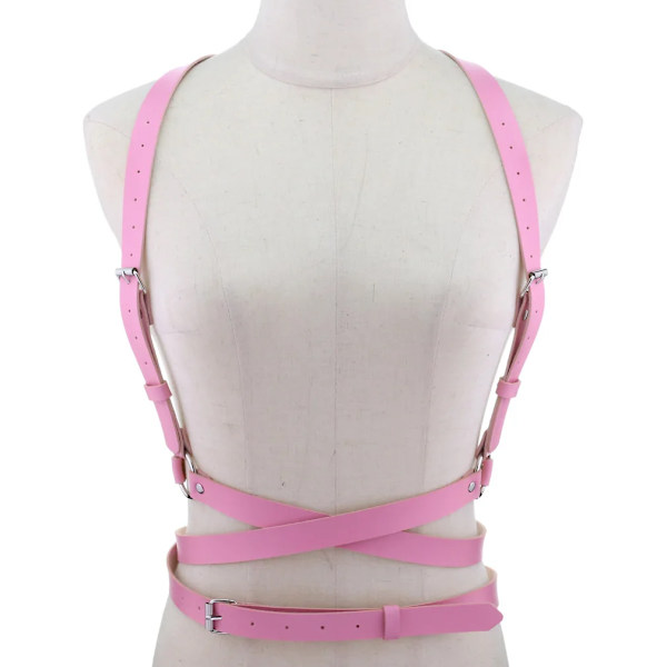 Europeisk och amerikansk PU Korsett Midjebälte Bröstrem Personlighet Trend Kroppssele Rem Sexig Sling Punk Gothic Bälte Pink One size