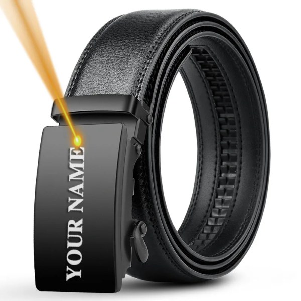 Personlig Bälte Män Present Graverad Anpassat Namn LOGO Automatiskt Spänne Bälten 140 150 160cm Plus Size Brev Present för Honom Män 2023 Engrave name black 1 100cm(waist80-85cm