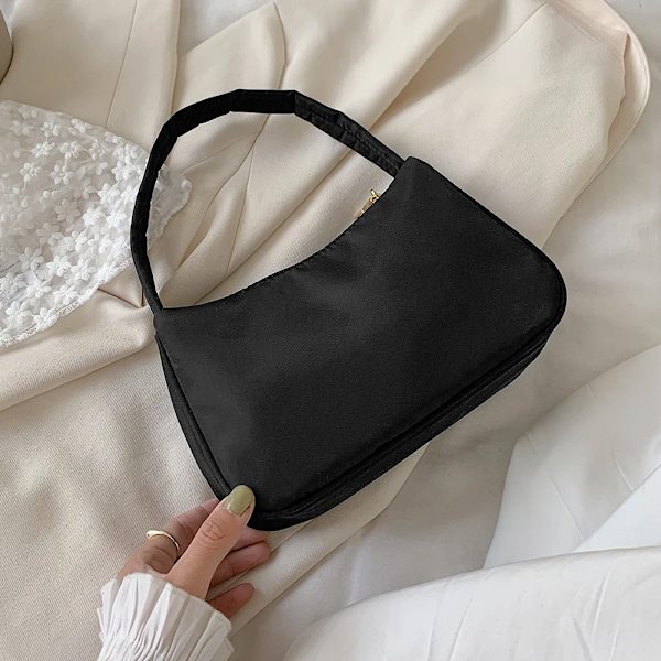 Dam Nylon Enfärgad Axelväska Dragkedja Liten Crescent Messenger Handväskor Lyx Designer Handväska Retro Dam Axelväskor Black(.172)