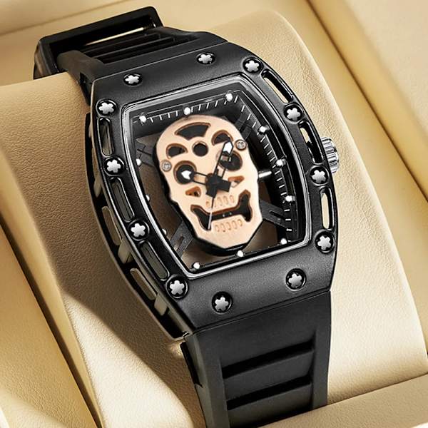 Kimsdun Watch For Herr Toppmärke Lyx Vattentät Tonneau Hollow Out Skull Man Armbandsur Silikon Relogio Masculino 2022 full silver