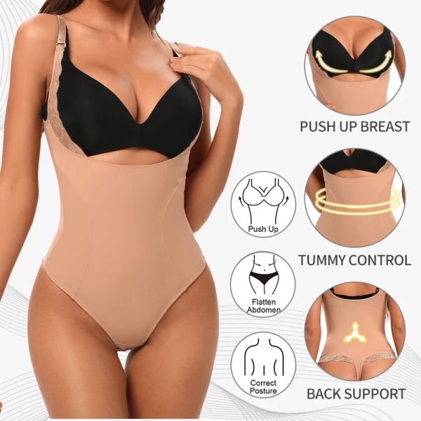 Strumpor Body Shapewear Kvinnor Trosor Waist Trainer Buken Smalning Underkläder Magkontroll Shaper med spets Nude XXL