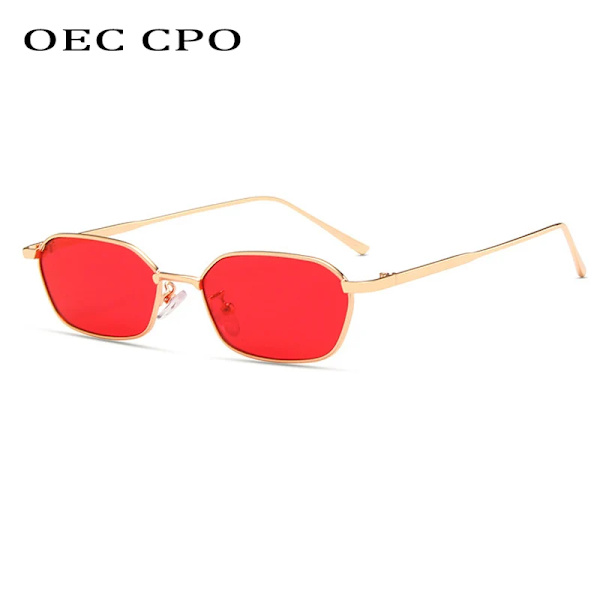 OEC CPO Small Square Solglasögon Kvinnor Män Märke Steampunk Metallram Solglasögon Herr Retro Glasögon UV400 Glasögon O949 C5Gold-Red