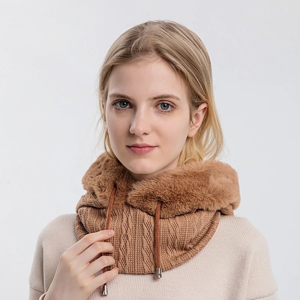 Dam Slouchy Fleece Beanie Cashmere Mössa Halsduk Mask Snodd Varm Huva Vinter Balaclava Pullover Stickad Hatt Grey