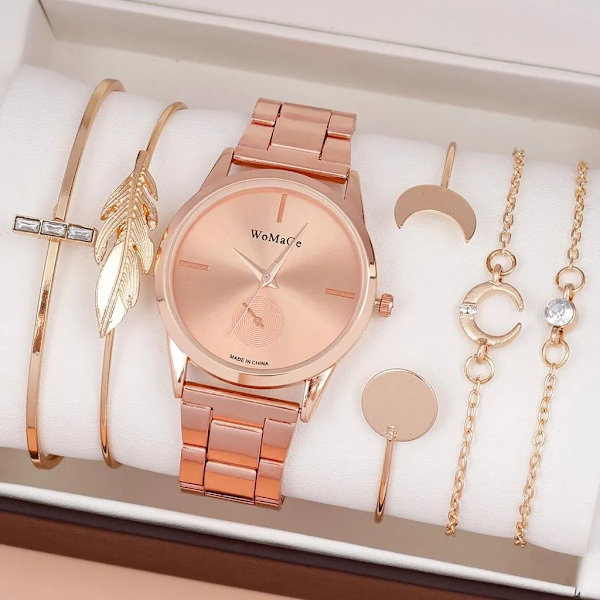 6/5/3PCS 2022 Lyx Damklockor Set Armband Armbandsur Mode Dam Quartz Watch Klänning Kvinnlig Klocka Montre Femme Relogio 3PCS Rose Gold