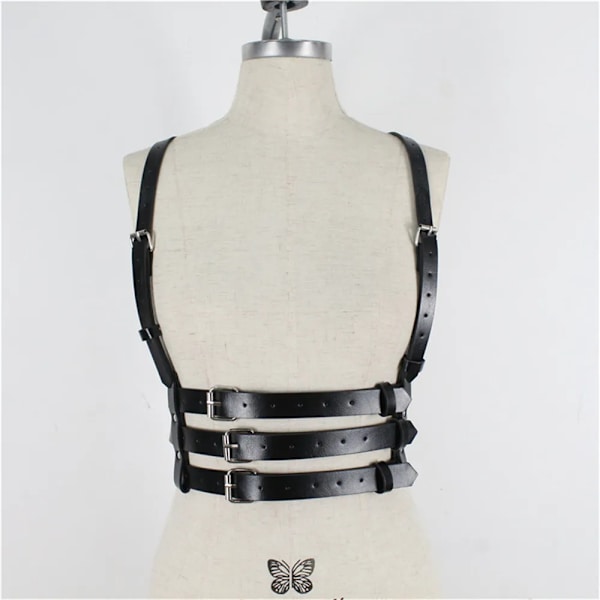 GAMPORL Kvinnor Kropp Bondage Sexig BH-sele Läder Svart Spänne Volanger Split Led Brett bälte Midjeband Strumpeband Bältesremmar Bdsm LB-020
