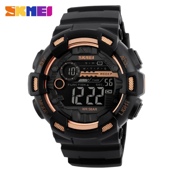 SKMEI 1243 Men Multifunktion 5Bar Vattentät PU-rem LED Display Klockor Chrono Digital Watch reloj hombre Outdoor Sport Watch gold