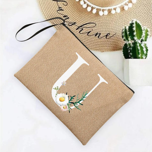 Inledande brev Blomma Linne Dragkedja Kvinnor Kosmetikväskor Mujer Bolsa Sommar Beach Organizer Case Neceser Sminkväska Q06634-A012BR-S