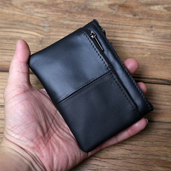 NZPJ Herr Läder Blixtlås Myntplånbok Första lager Kohud Mini Kort plånbok Handväska Byt plånbok Black