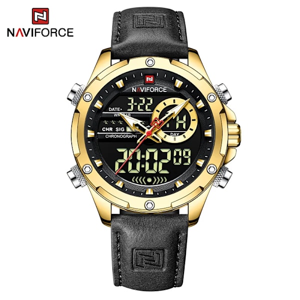 NAVIFORCE Lyxmärke Originalklockor För Herr Casual Kronograf Alarm Quartz Watch Läder Vattentät Klocka 9163 GBB