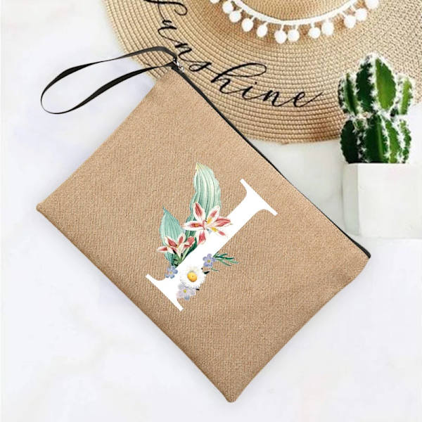 Inledande brev Blomma Linne Dragkedja Kvinnor Kosmetikväskor Mujer Bolsa Sommar Beach Organizer Case Neceser Sminkväska Q06622-A012BR-S