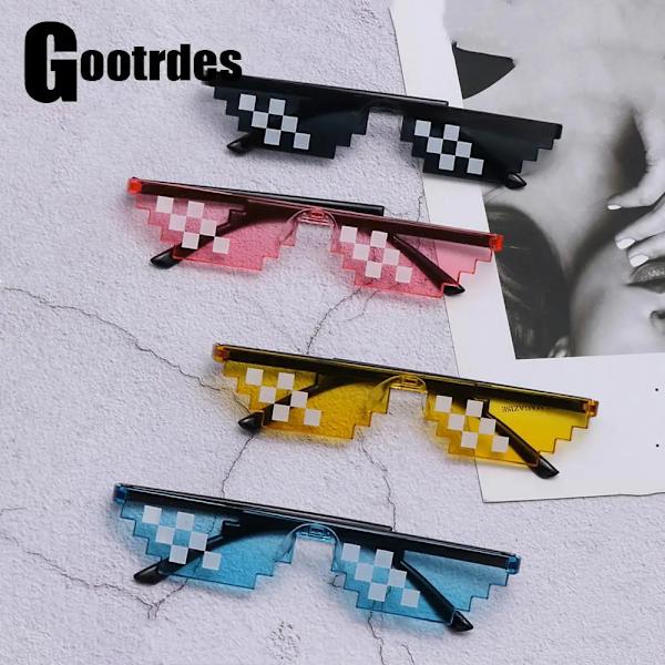 NY Design Rolig Mosaik Solglasögon Thug Life Solglasögon Pixel Svart Retro Gamer Robot Solglasögon Födelsedagsfest Cosplay Favors Red As shown