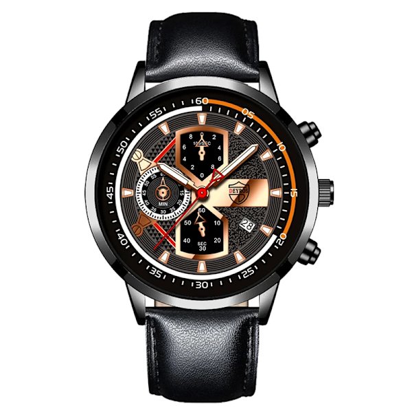 Herr Lyx Quartz Armbandsur Lysande klocka Herr Mode Företag Läderklockor Kalender Man Casual Svart watch As shown 4