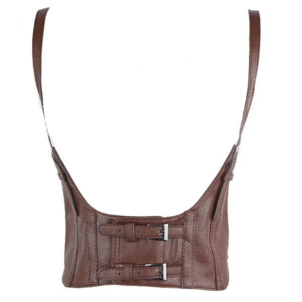 Kvinnor konstläder underbyst korsett Crop Top Justerbar dubbelspänne Cincher CF