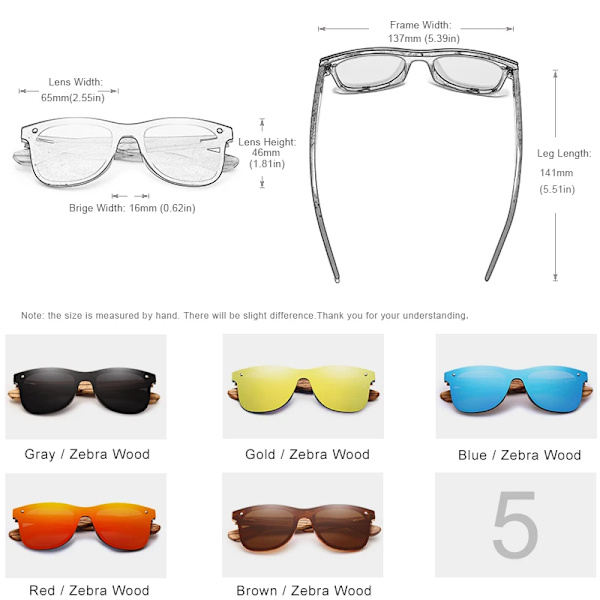 KINGSEVEN 2021 Polarized Square Solglasögon Herr Dam Zebra Träram Spegel Flatlins Körning UV400 Glasögon red Zebra wood With Leather Case