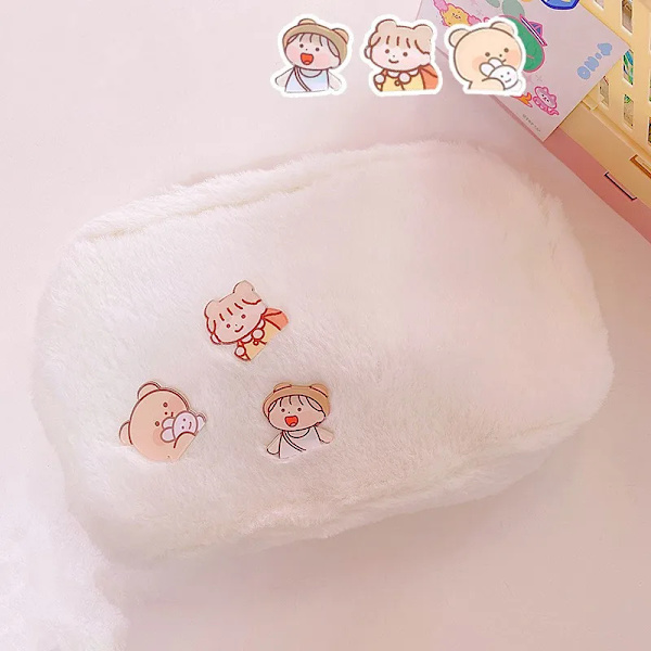 Plysch kosmetisk väska Korea Student School Case Flickor Stor kapacitet Förvaringsväska Kvinnor Rese Sminkning Påse Hållare Flickor Present Pink Rabbit(.117)
