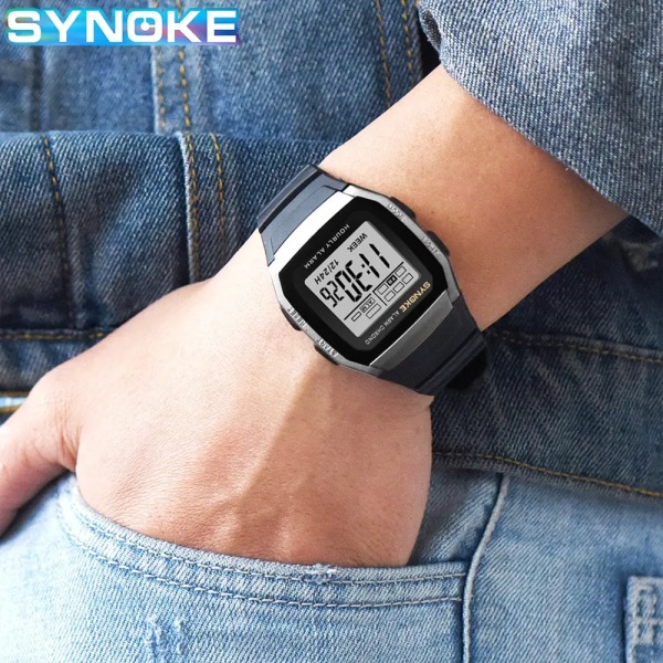 SYNOKE Student Elektronisk Watch Utomhussport Pojke Lysande Vattentät Watch Retro Square Watch Silver