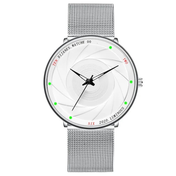 Minimalistiska herrmodeklockor Ultratunt rostfritt stål Mesh -bälte Quartz Watch Herr Casual Läderklocka reloj hombre Mesh Silver White