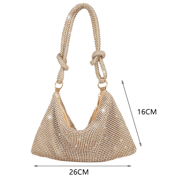 Mode Rhinestones Evening Clutch-väska för kvinnor Glänsande middagsfest Bröllopsväska Handväska Designer Kvinnlig underarmsaxelväska Gold 26X16CM