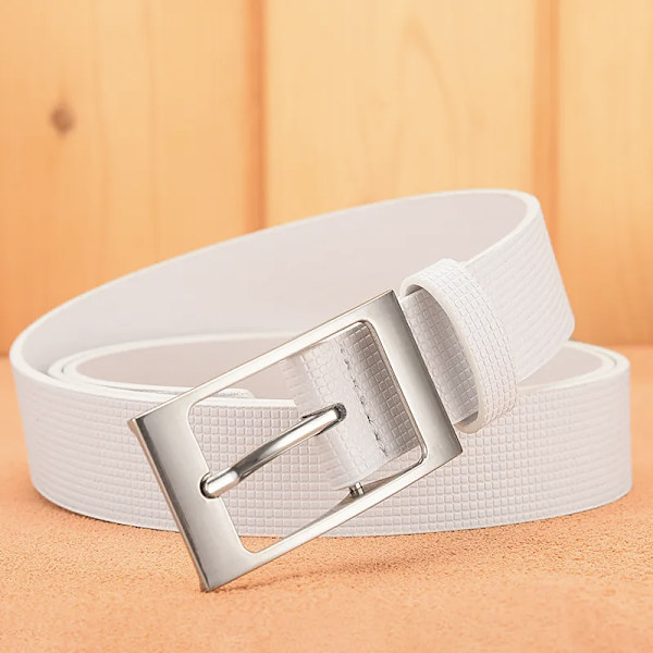 Designer vita bälten män högkvalitativt lädermode lyxigt manligt midjebälte Casual manligt pu läder prickband Ceinture Homme Navy 115CM