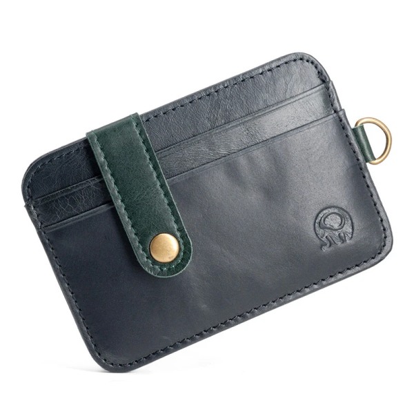 Bärbar första lager kohudskorthållare herrplånbok med knapp Retro Ultratunn körkortsväska Kortväska Kort handväska märke Black(3 Slots)