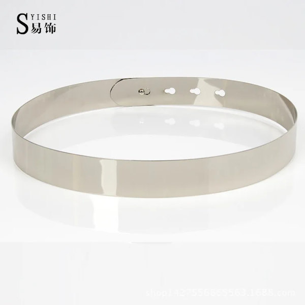 Kvinnor Punk Full Metal Spegel Skinny Midjebälte 2023 Metallic Guldplatta 3cm Breda Kedjor Lady Ceinture Sashes för Klänningar BL02-2 Silver 70 to 80 cm
