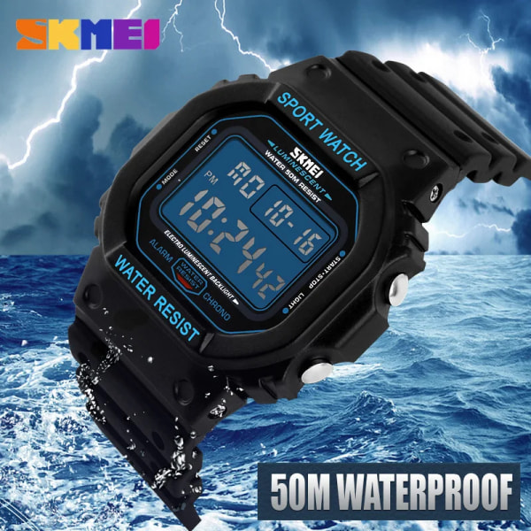 SKMEI Digitala Herrklockor Chrono Alarm Kalender Watch 5Bar Vattentät Man Elektronisk Klocka relogio masculino 1134 black