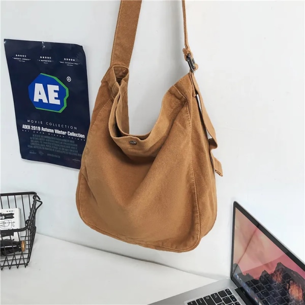 Minimalistisk stil solida axelväskor 100 % bomull Unisex solida crossbody-väskor Canvaspaket Sydkorea Casual Messenger-väskor Green