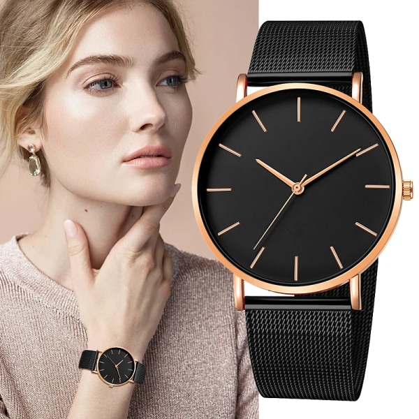 Mode Reloj Mujer Quartz Watch Simple Montre Femme Dam Mesh Armband i rostfritt stål Casual Watch Metall Timmar Relogio 1635A-A-J