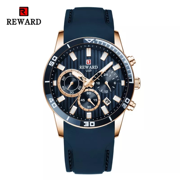 REWARD Armbandsur för män Mode Lyx Vattentät Sport Stoppur Quartz Watches Business Watch för Man Silikonrem Gold Green