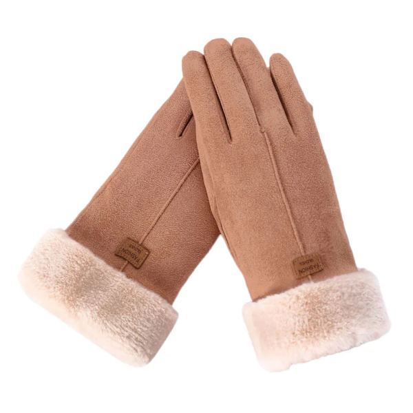 Thermal vinter Damhandskar Herr Cykelcykelhandskar Handvärmare Fleecefodrade Guantes Helfingervantar Pekskärm Vattentät Style2 Khaki