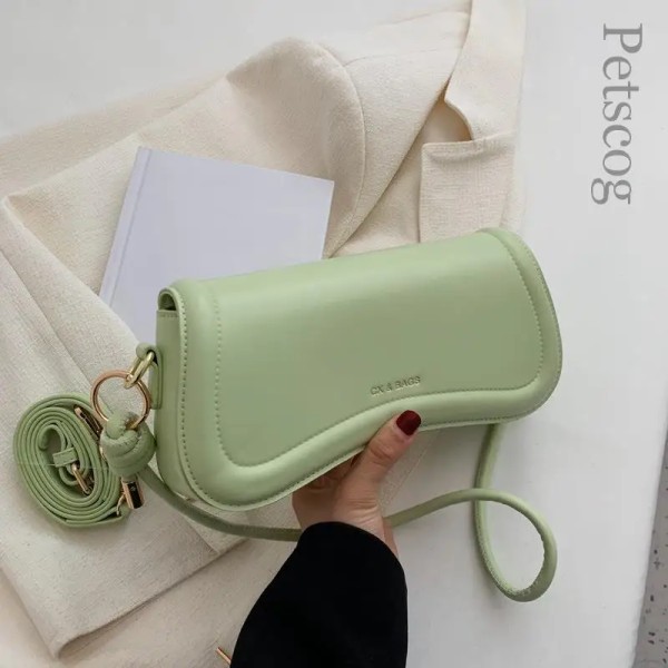 Petscog Luxury Designer Axelväskor Crossbody Väskor För Kvinnor Pu Läder Trend Kvinnlig Underarm Väska Mode Handväska Flap Handväskor Light Green A (20cmMax Length30cm)