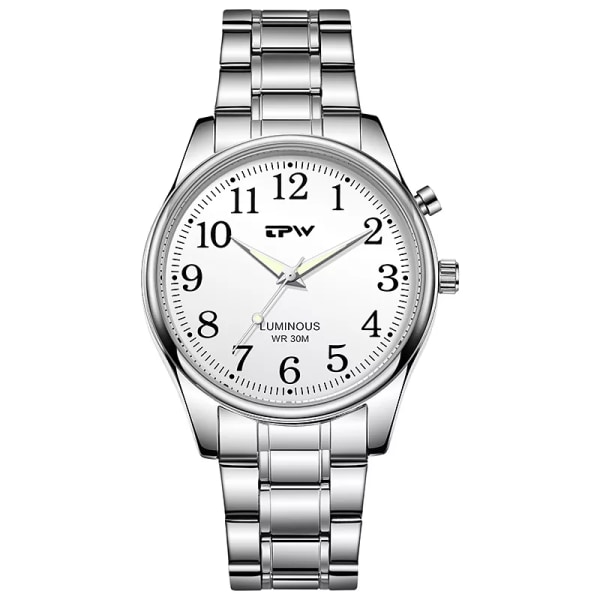 Light Up Watch Dial Full Luminous Face 40mm Easy Reader Rostfritt stål Rem 3ATM Silver