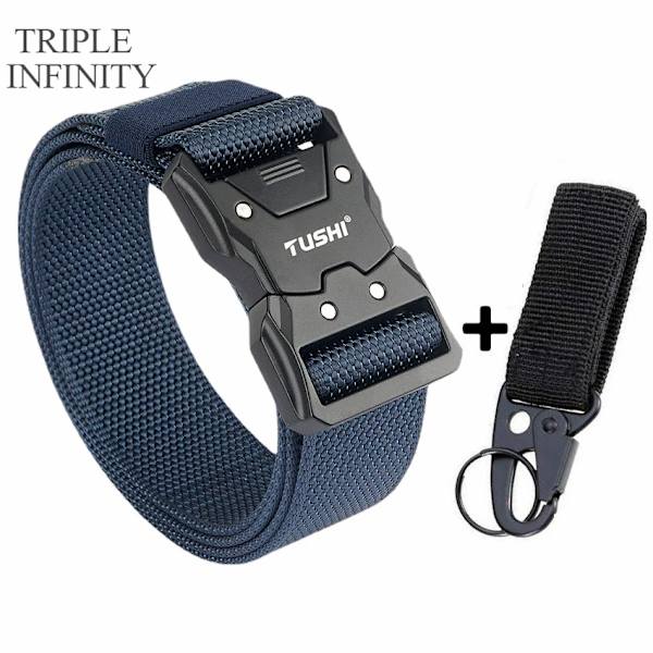 2022 Quick Release Pluggbart spänne Taktiskt bälte Tufft Nylon Militärbälte för män Kamp Slitstarka manliga jeans Midjeband Jakt Blue Belt Set 125cm Adjustable