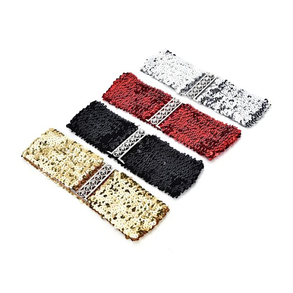 Mode Metallic Paljett Dam Klänning Bälten Cool Punk Shinny Cummerbund Elastisk Stretch Bred midjeband Free Ize Bred Stretch Bälte Red