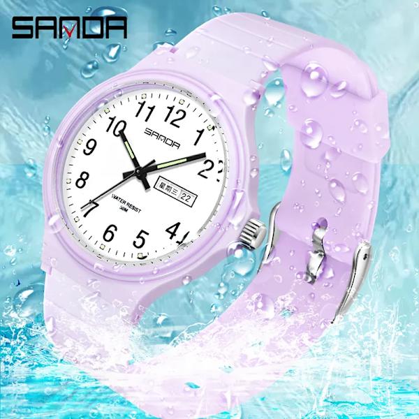 Mode Sanda Toppmärke Calenda Quartz Watch Minimalism Style Damarmbandsur Enkel Svart Vit Vattentät Watch Klocka Reloj white