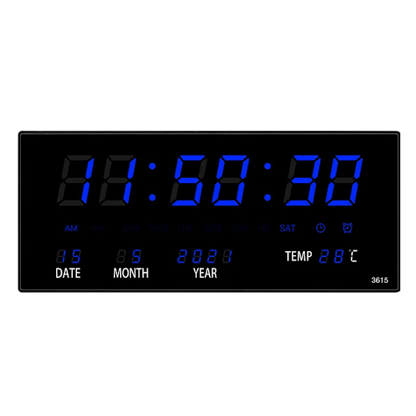 Lysande Digital Väggklocka Alarm Timvis Ringsignal Temperatur Datum Kalender Bordsklocka Elektronisk LED-klocka Dekoration Med Kontakt Blue