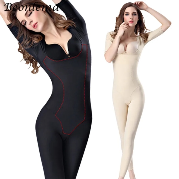 Beonlema Kvinnor Body Modeling Shaper Full Lång Ben Shapewear Sömlös magkompression Slimmande Underkläder Plus Size Bodysuit Black2 XXXL