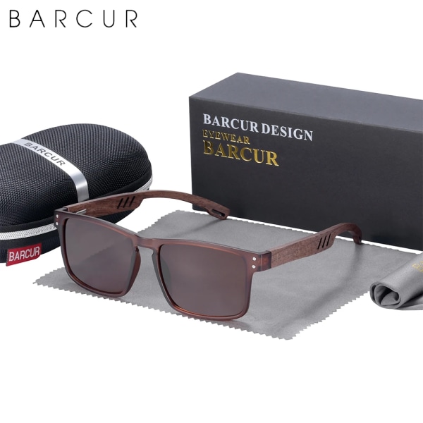 BARCUR Solglasögon för män Märkesdesigner Naturligt valnötsträ Solglasögon Dam Polariserade glasögon UV400 Eyewear Oculos Brown EVA BARCUR