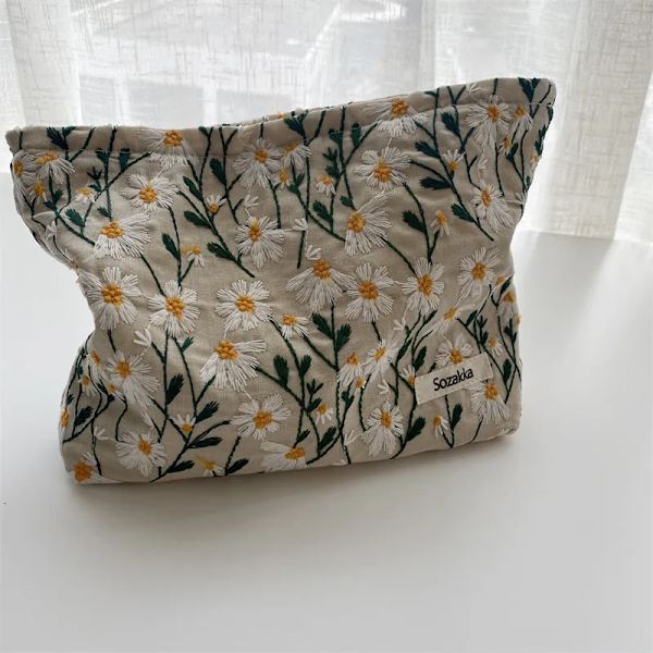 Mode Blommor Print Kosmetikväska Canvas Tvättväska Stor kapacitet Kvinnor Resor Kosmetisk påse Smink förvaringsväskor Type 1