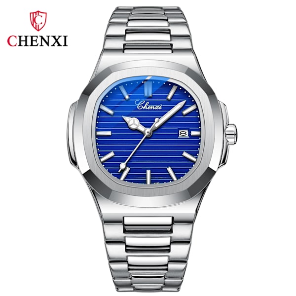 CHENXI 8222 Case i rostfritt stål Modekalender Kvarts Vattentät Lysande Man Klockor Reloj Hombre Blue