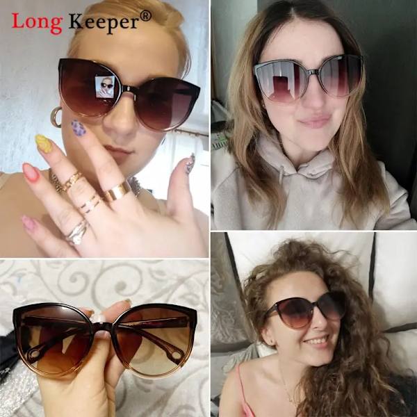 LongKeeper Solglasögon Cat Eye Kvinnor Män Solglasögon Glasögon Glasögon Plastbåge Klar lins UV400 Shade Mode Körning Nytt C8