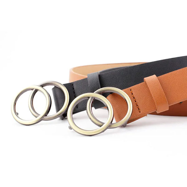 Dammode Stor dubbelring Cirkel Metallspänne Bälte Vild midjeband Dam Breda läderremmar Bälten för fritidsklänning Jeans Style 2 Camel One Size