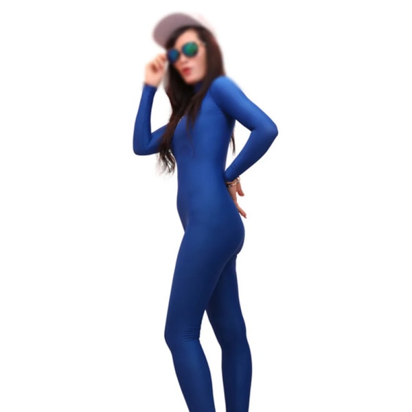 All-inclusive Siamese Tights Jumpsuit hög elastisk Lycra Spandex Calisthenics Shiny New Racing Suit Blue XL