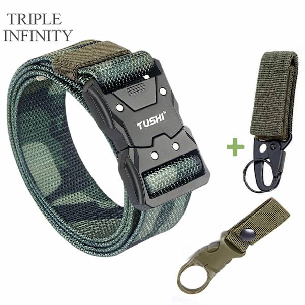 2022 Quick Release Pluggbart spänne Taktiskt bälte Tufft Nylon Militärbälte för män Kamp Slitstarka manliga jeans Midjeband Jakt Camouflage Match B 125cm Adjustable