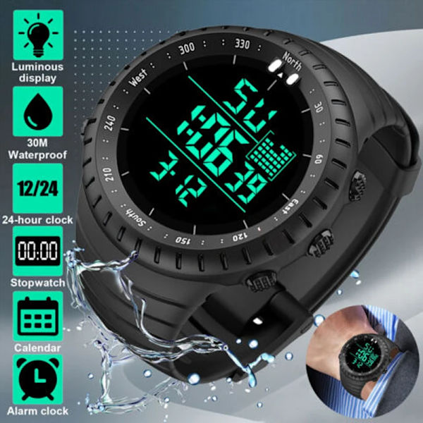SYNOKE Army Green Casual Watch Herr Sportklockor utomhus Vattentät LED Elektronisk Digital Armbandsur Klocka reloj hombre 2022 Update Black B